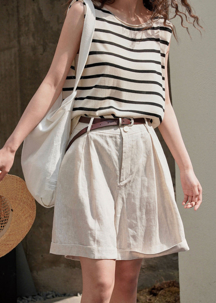 Damskie Letnie Spodnie z Szerokimi Nogawkami i Wysokim Stanem