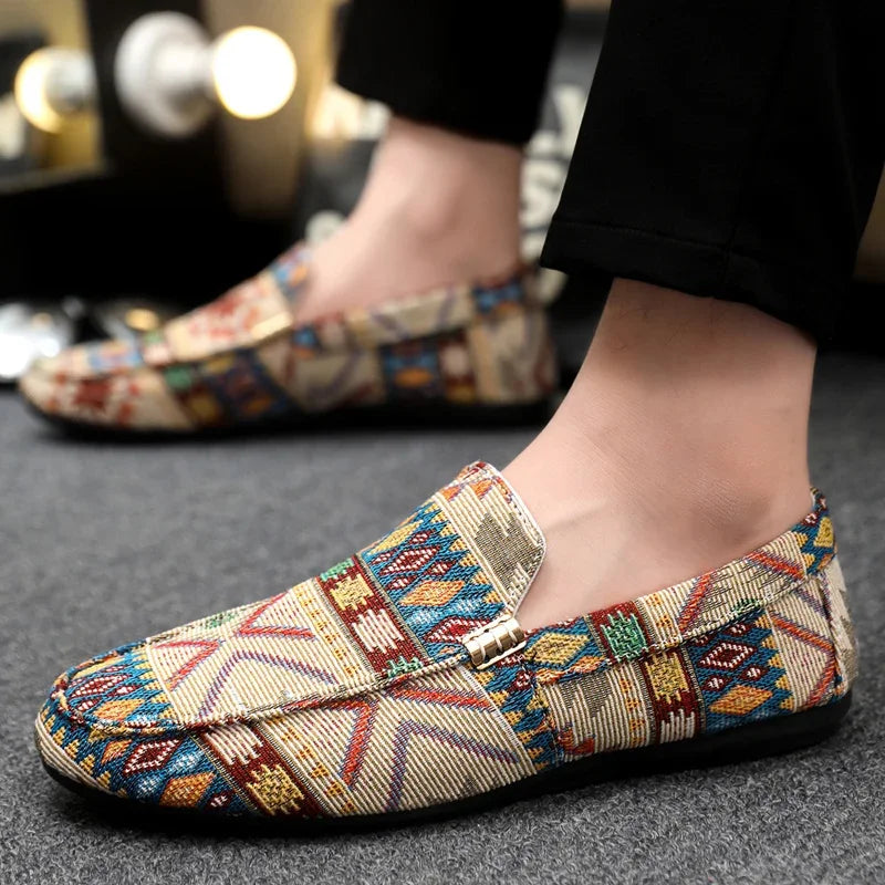 Męskie Loafersy z Płótna z Wzorem Azteckim i Gumową Podeszwą