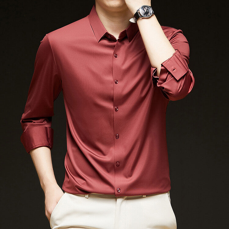 Męska Jesienna Koszula z Długim Rękawem Slim Fit i Zapięciem na Guziki