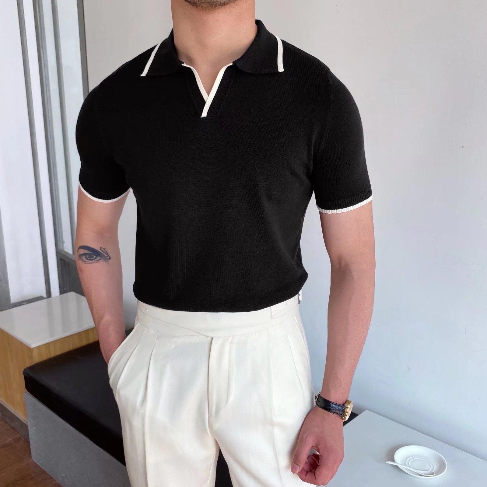 Męska Letnia Koszulka Polo Slim Fit w Paski