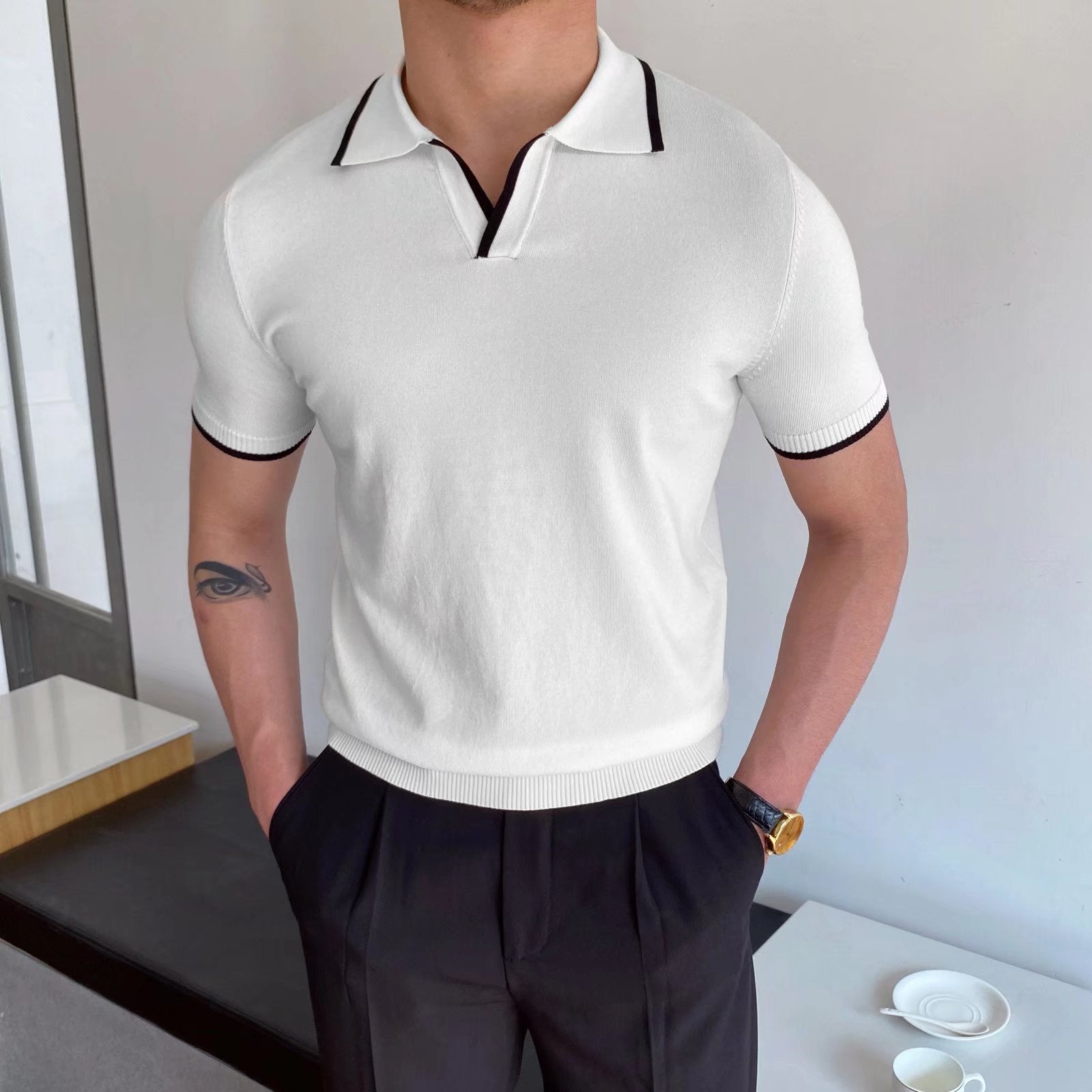 Męska Letnia Koszulka Polo Slim Fit w Paski