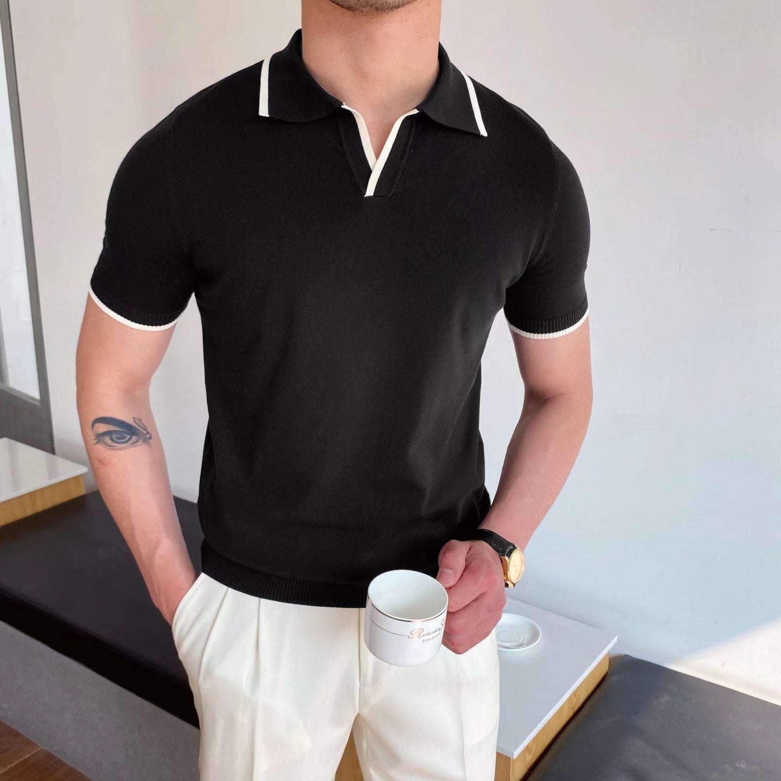 Męska Letnia Koszulka Polo Slim Fit w Paski