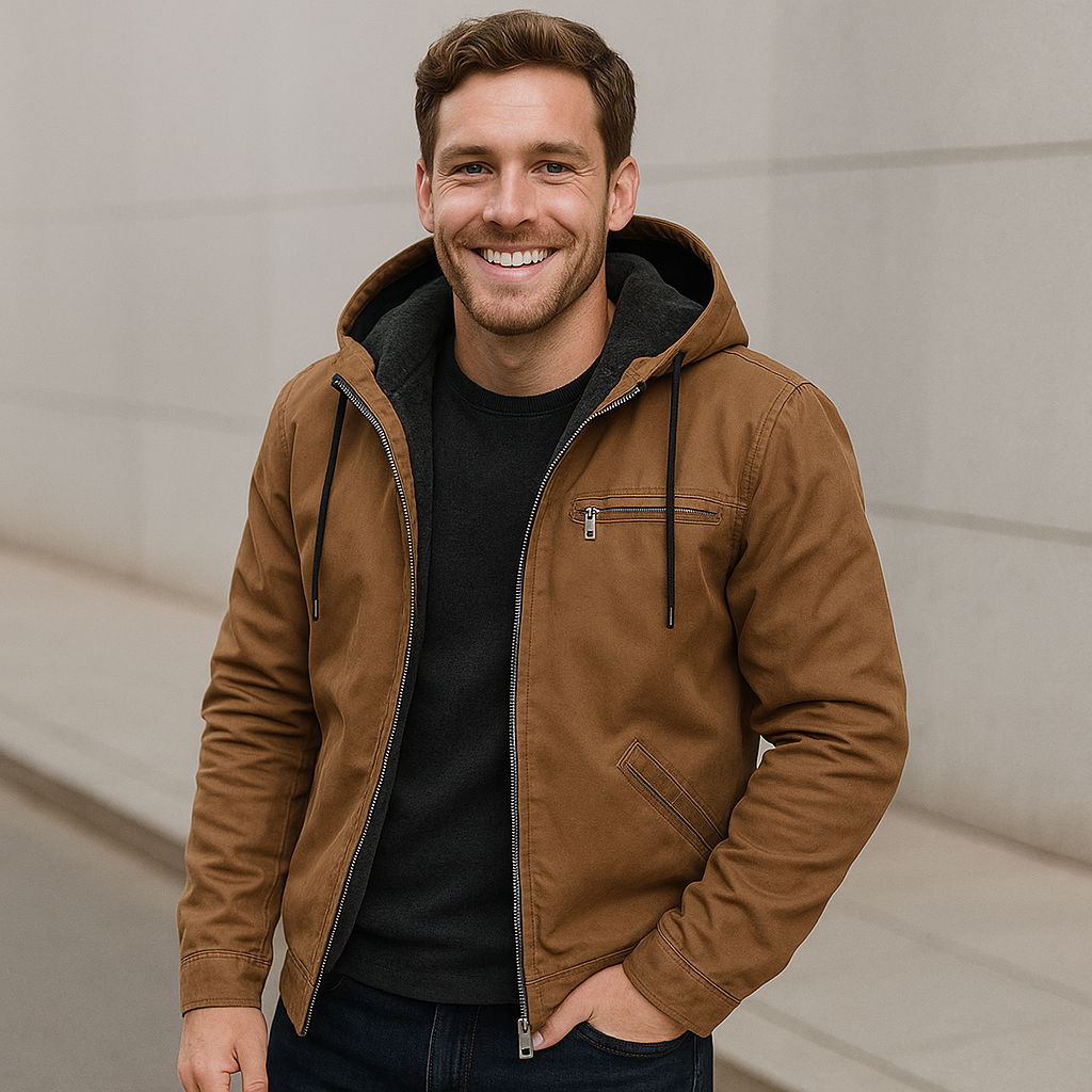 Męska Zimowa Kurtka z Ocieplanym Wnętrzem Regulowanym Kapturem i Wieloma Kieszeniami