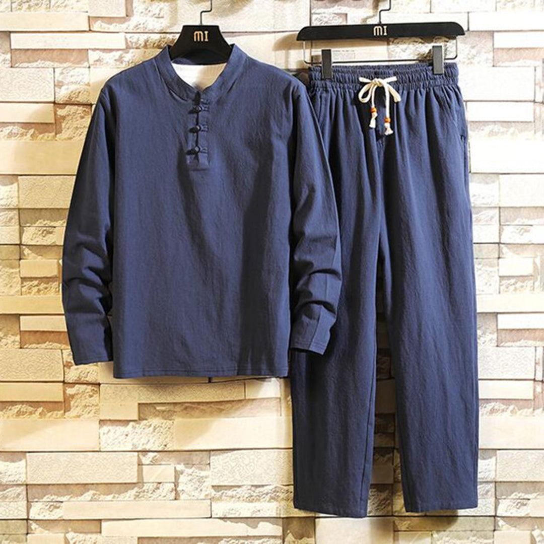 Męski Zimowy Komplet z Koszulą z Długim Rękawem i Regulowanymi Spodniami