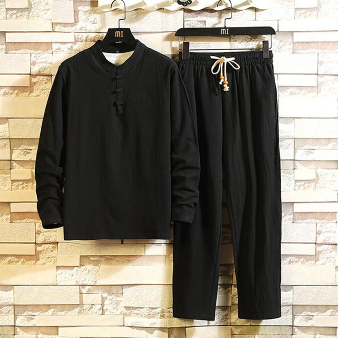 Męski Zimowy Komplet z Koszulą z Długim Rękawem i Regulowanymi Spodniami