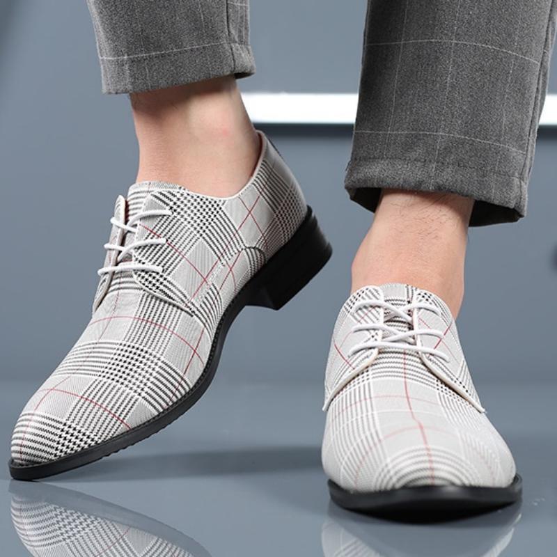 Męskie Buty Biznesowe z PU Skóry ze Sznurowaniem i Paskowym Detalem