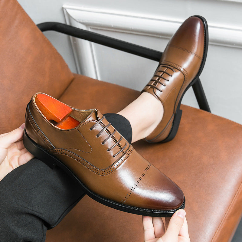Męskie Buty Oxford z PU Skóry ze Sznurowaniem i Szpiczastym Noskiem
