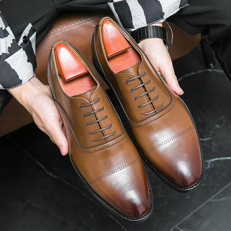 Męskie Buty Oxford z PU Skóry ze Sznurowaniem i Szpiczastym Noskiem