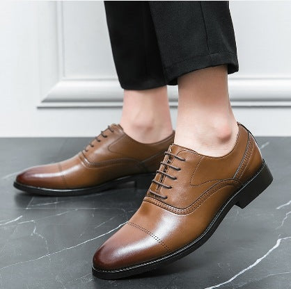 Męskie Buty Oxford z PU Skóry ze Sznurowaniem i Szpiczastym Noskiem