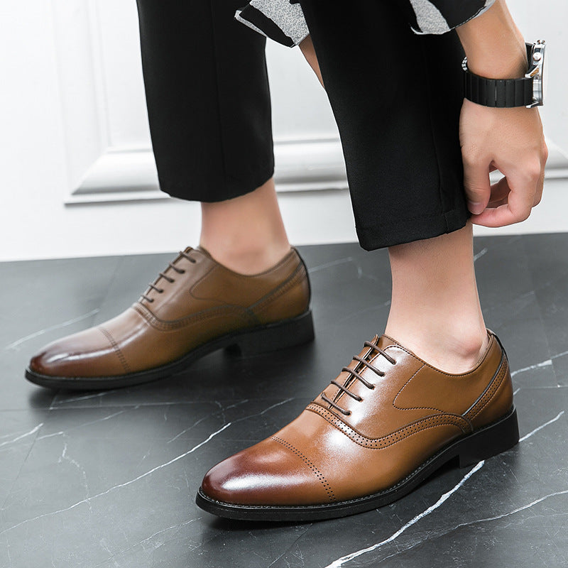 Męskie Buty Oxford z PU Skóry ze Sznurowaniem i Szpiczastym Noskiem