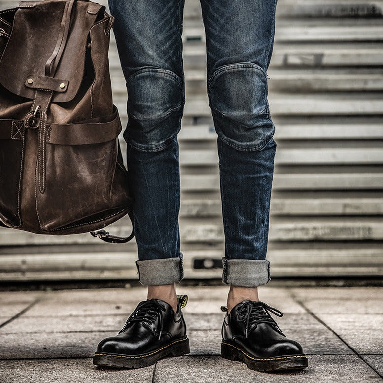 Męskie Klasyczne Buty Wizytowe z Niskim Obcasem i Gumową Podeszwą