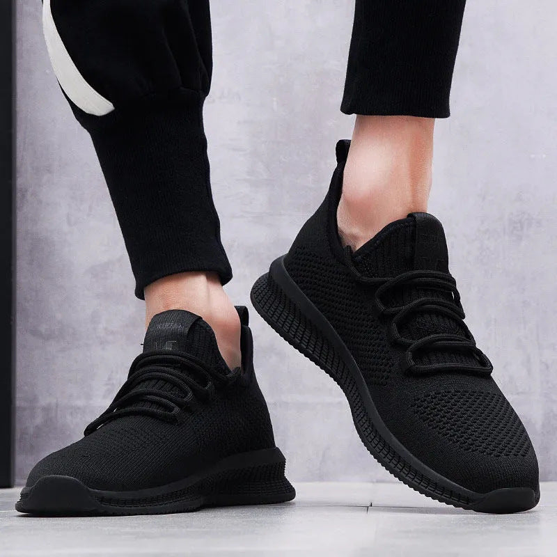 Męskie Wiosenne Sneakersy z Oddychającą Dzianinową Siatką i Płaską Podeszwą