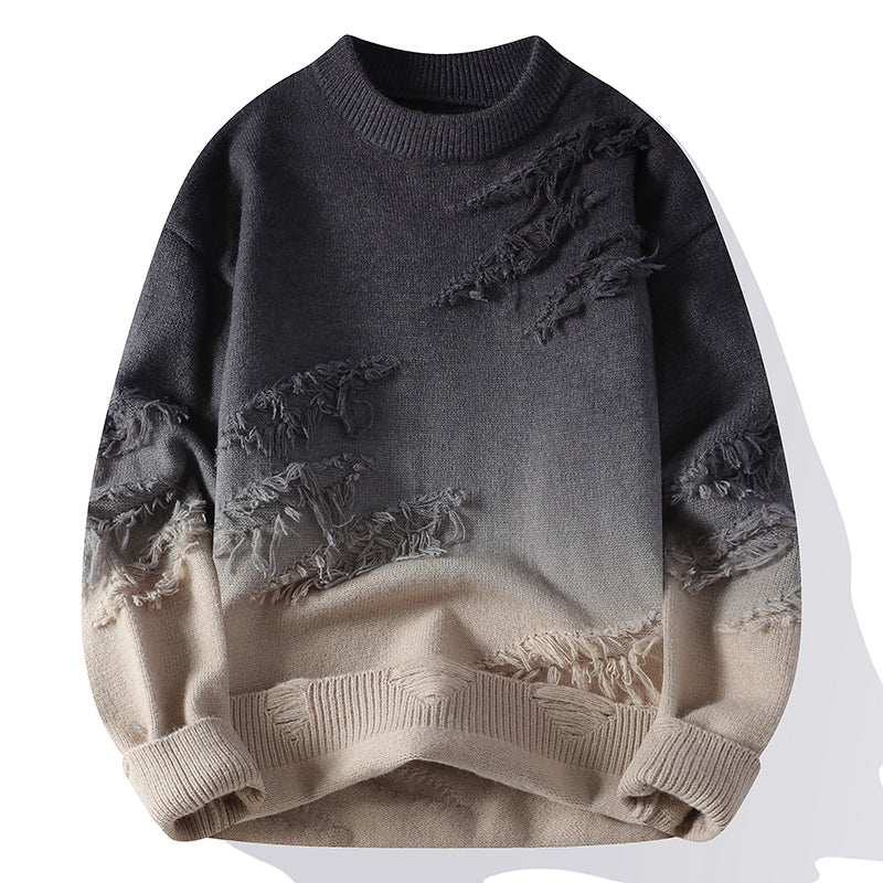 Męski sweter z efektem ombre i przetarciami