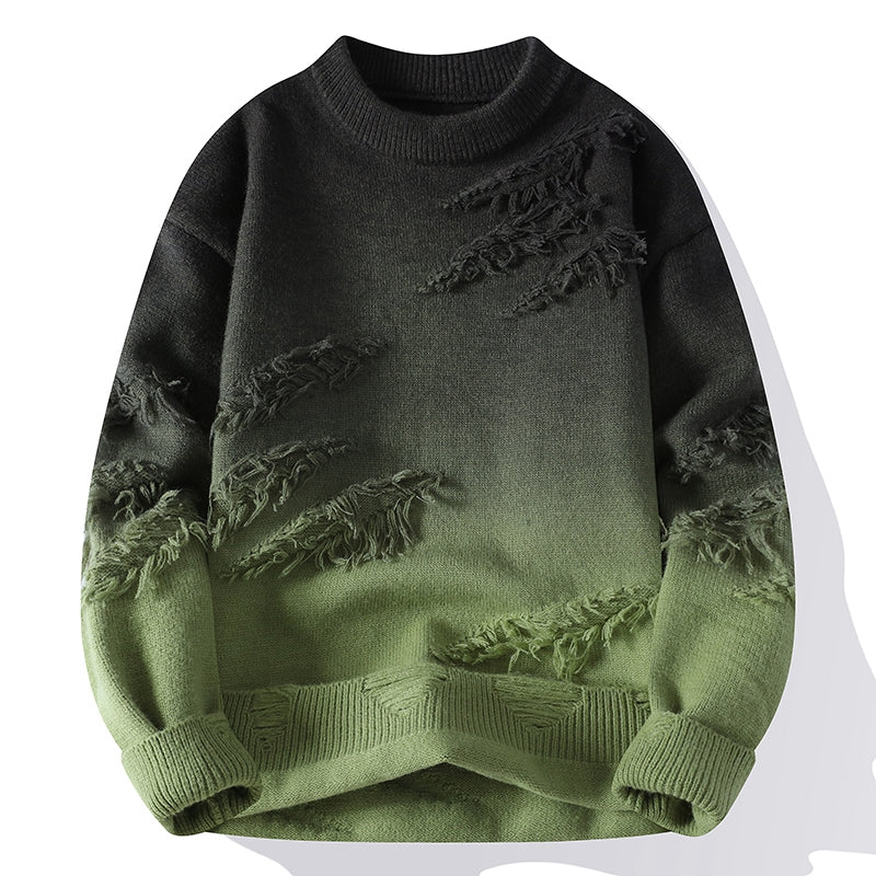 Męski sweter z efektem ombre i przetarciami