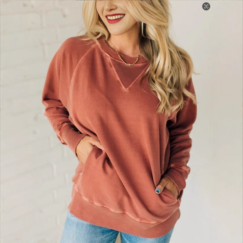 Damski Sweter Dzianinowy z Żebrowaniem i Kieszeniami Boczynymi