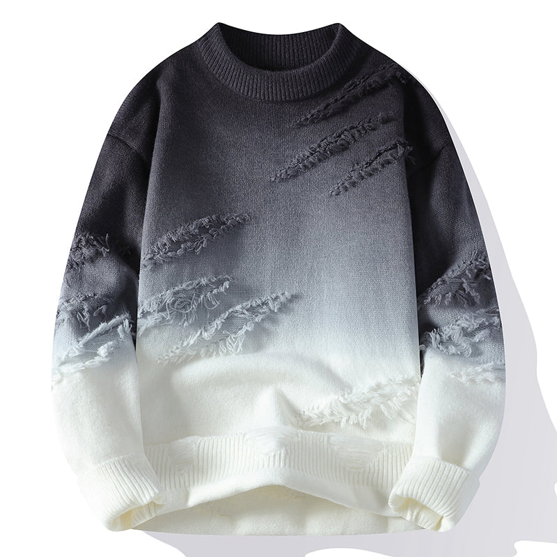 Męski sweter z efektem ombre i przetarciami