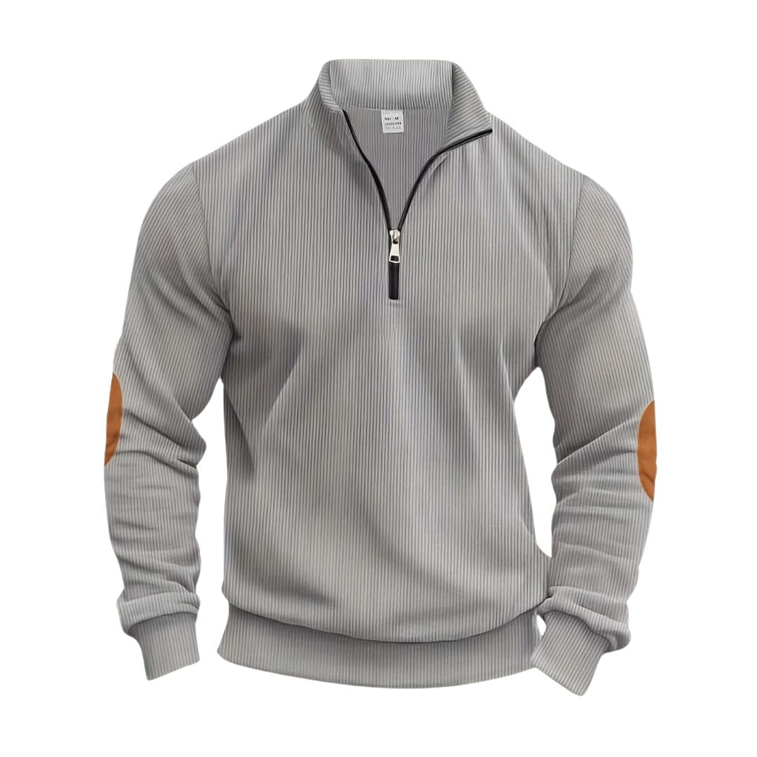 Męski sweter typu pullover z prążkowanymi mankietami