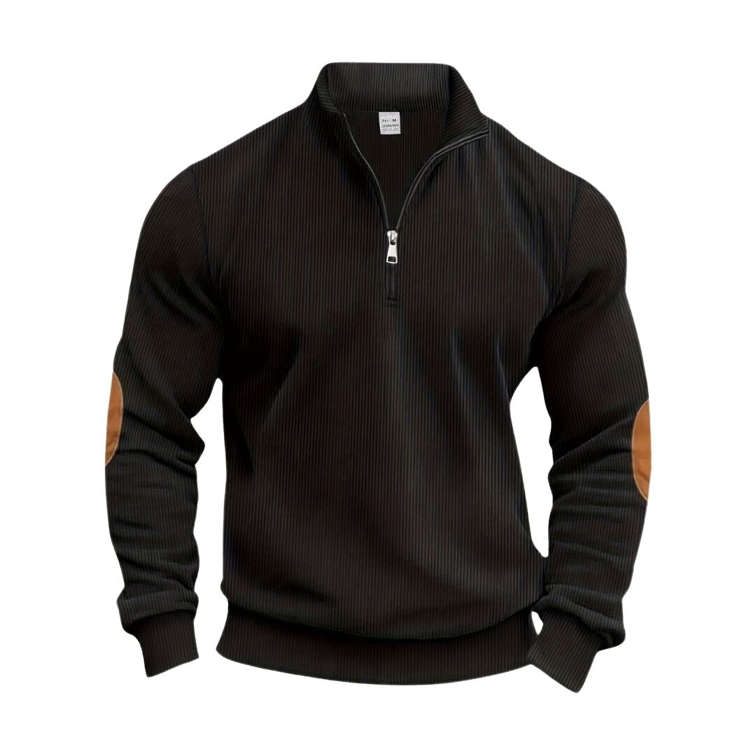 Męski sweter typu pullover z prążkowanymi mankietami