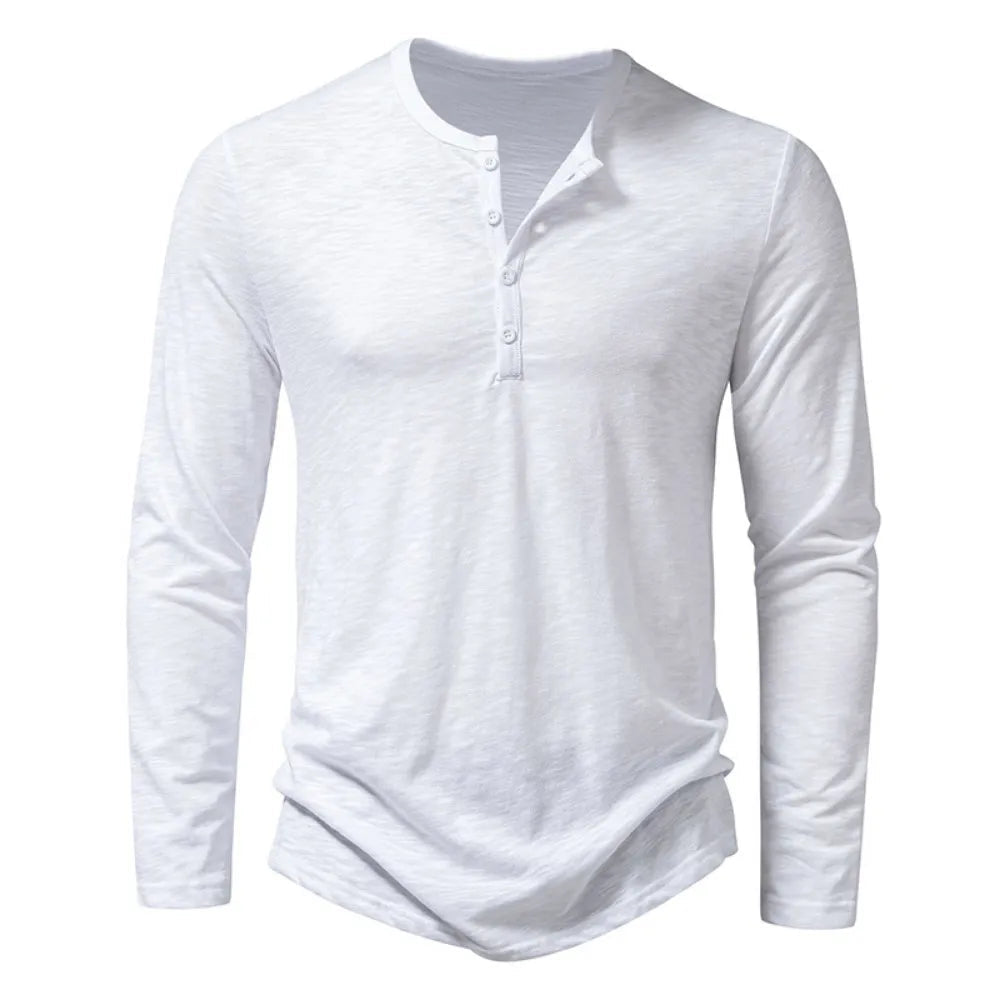 Męska Koszulka Henley Slim Fit z Długim Rękawem