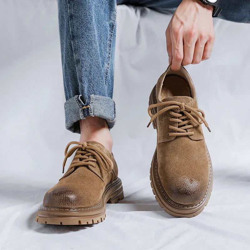 Męskie Buty z Okrągłym Nosem, Zamszowa Cholewka, Szycie Moccasin i Gruba Podeszwa