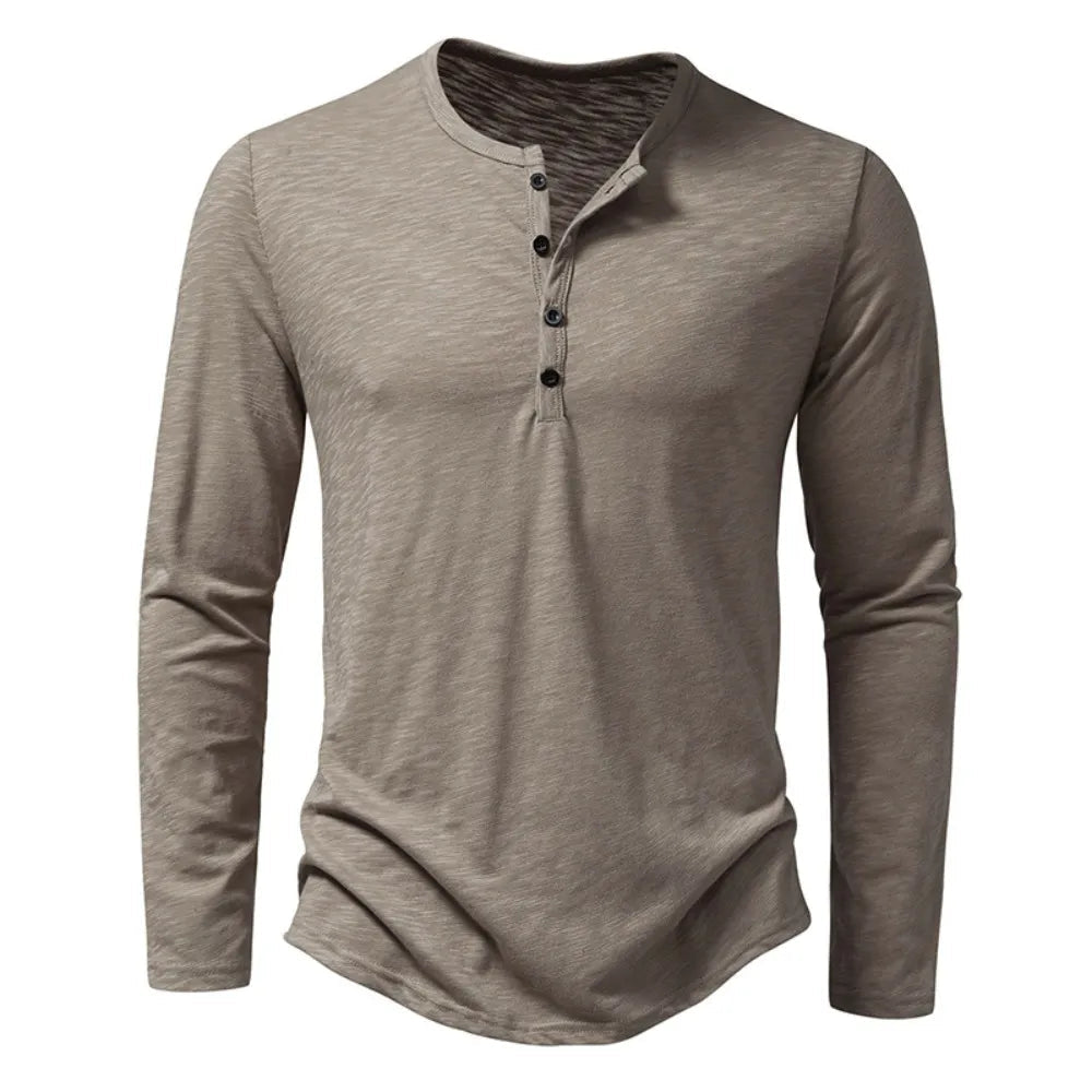 Męska Koszulka Henley Slim Fit z Długim Rękawem