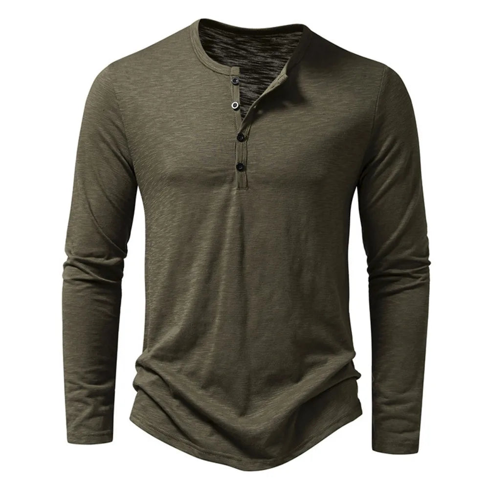 Męska Koszulka Henley Slim Fit z Długim Rękawem