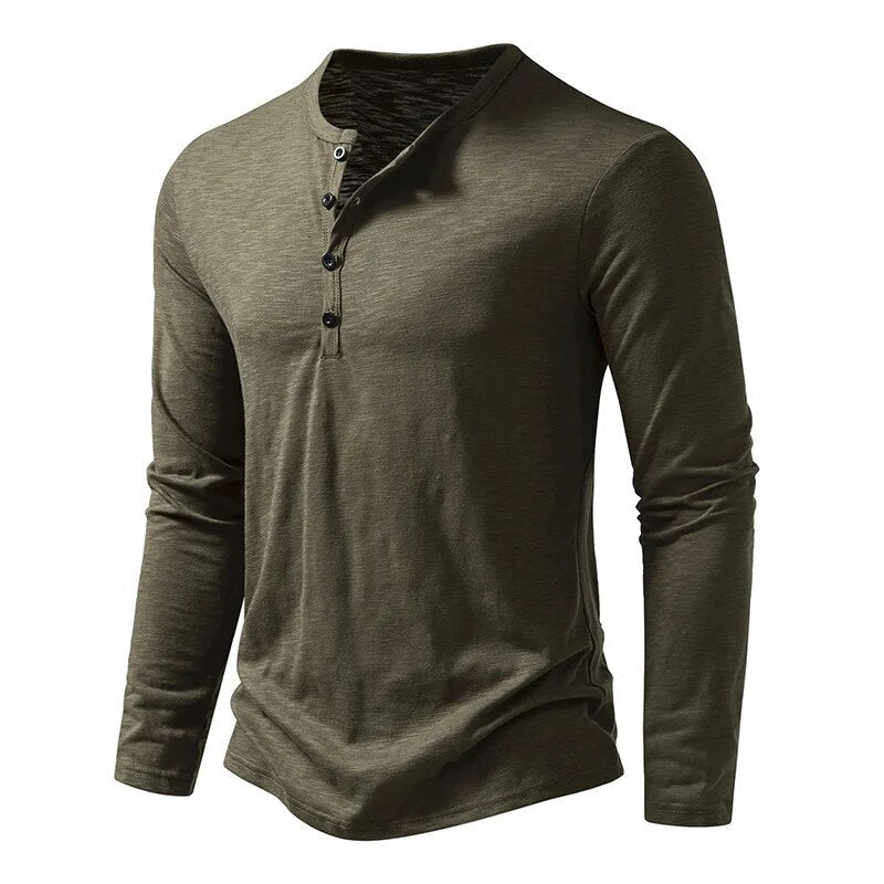 Męska Koszulka Henley Slim Fit z Długim Rękawem