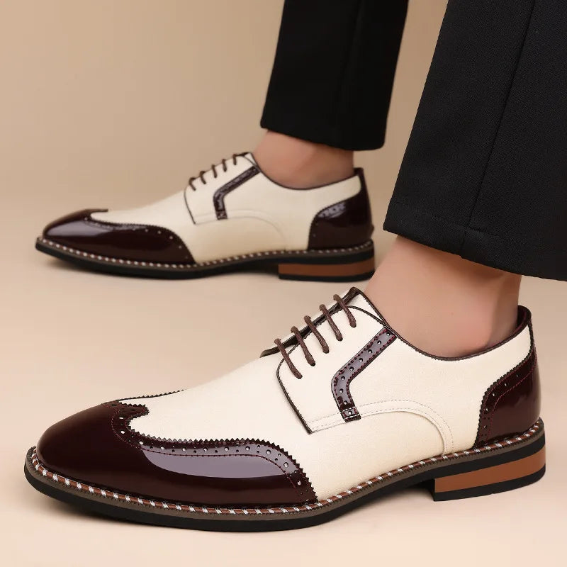 Męskie Buty z Ażurowym Wzorem Brogue i Noskiem Wingtip
