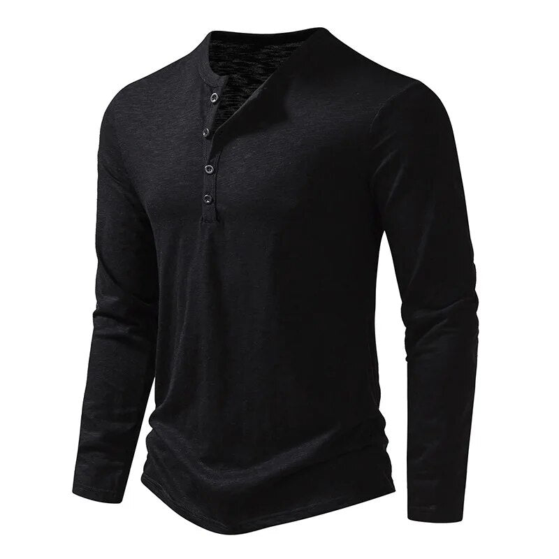 Męska Koszulka Henley Slim Fit z Długim Rękawem