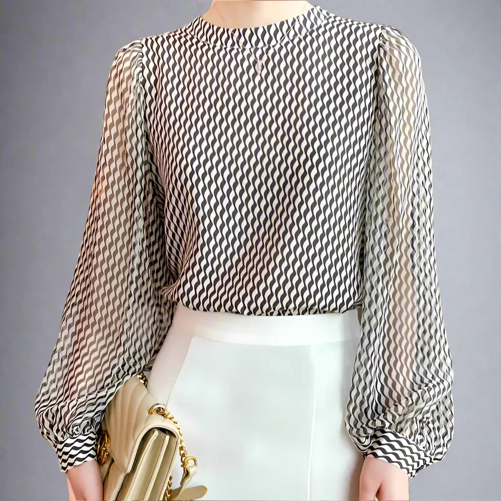 Damska Bluzka z Szyfonu o Przezroczystej Fakturze, Luźnymi Rękawami i Dopasowanym Dołem