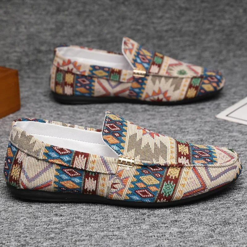Męskie Loafersy z Płótna z Wzorem Azteckim i Gumową Podeszwą