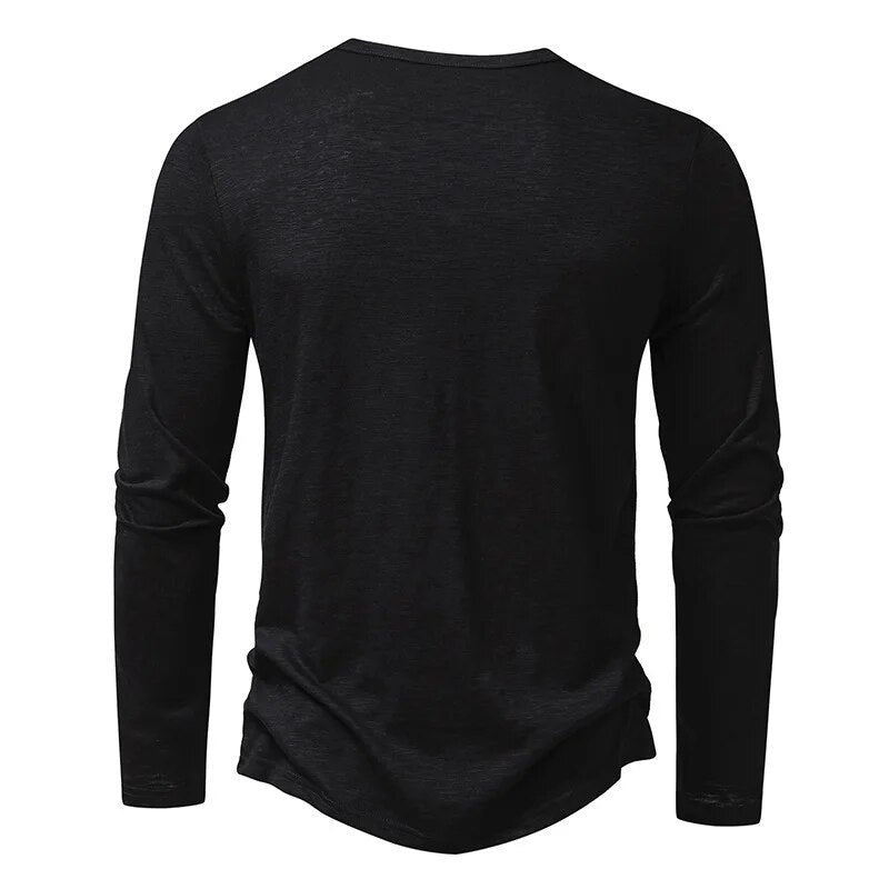 Męska Koszulka Henley Slim Fit z Długim Rękawem