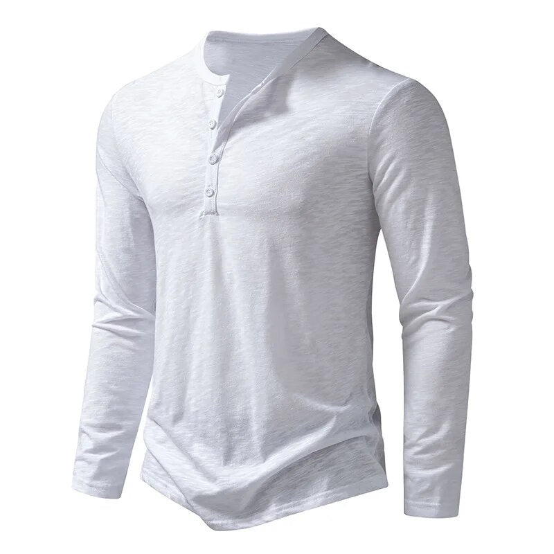 Męska Koszulka Henley Slim Fit z Długim Rękawem