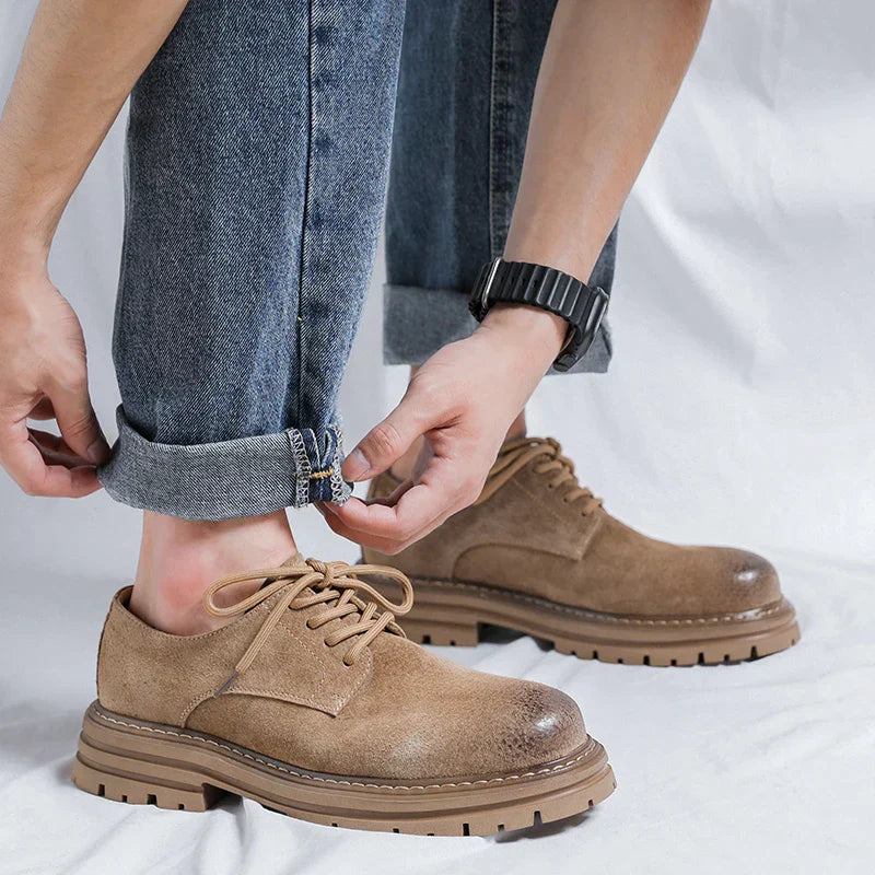 Męskie Buty z Okrągłym Nosem, Zamszowa Cholewka, Szycie Moccasin i Gruba Podeszwa