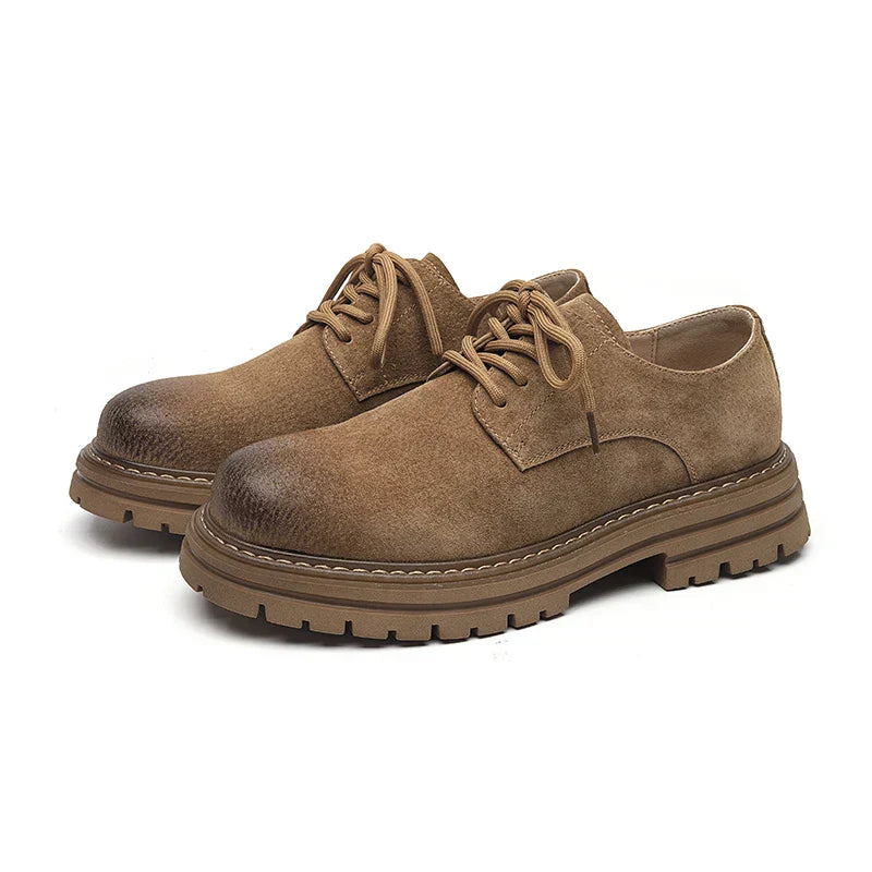 Męskie Buty z Okrągłym Nosem, Zamszowa Cholewka, Szycie Moccasin i Gruba Podeszwa