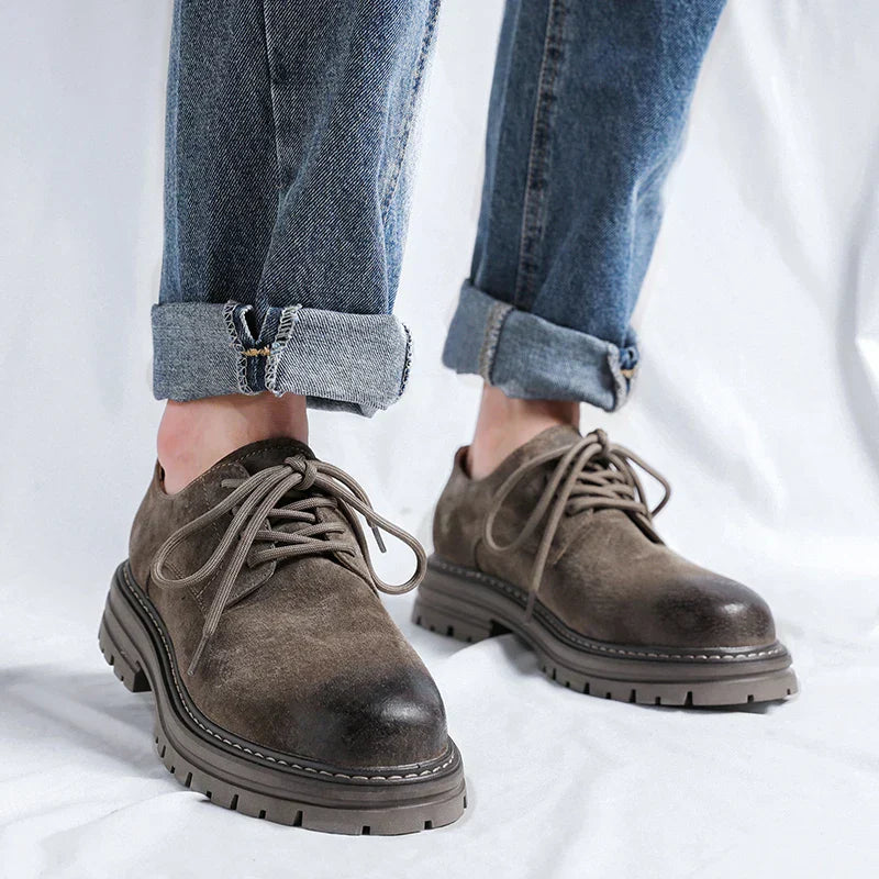 Męskie Buty z Okrągłym Nosem, Zamszowa Cholewka, Szycie Moccasin i Gruba Podeszwa