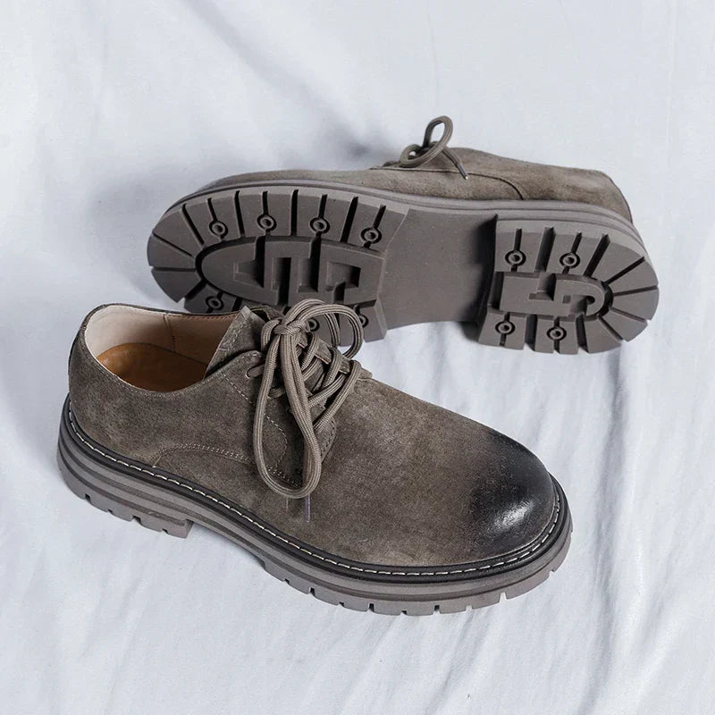 Męskie Buty z Okrągłym Nosem, Zamszowa Cholewka, Szycie Moccasin i Gruba Podeszwa