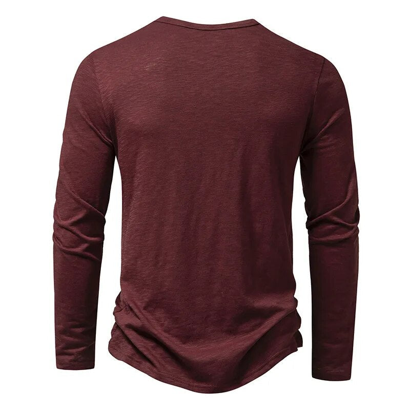 Męska Koszulka Henley Slim Fit z Długim Rękawem