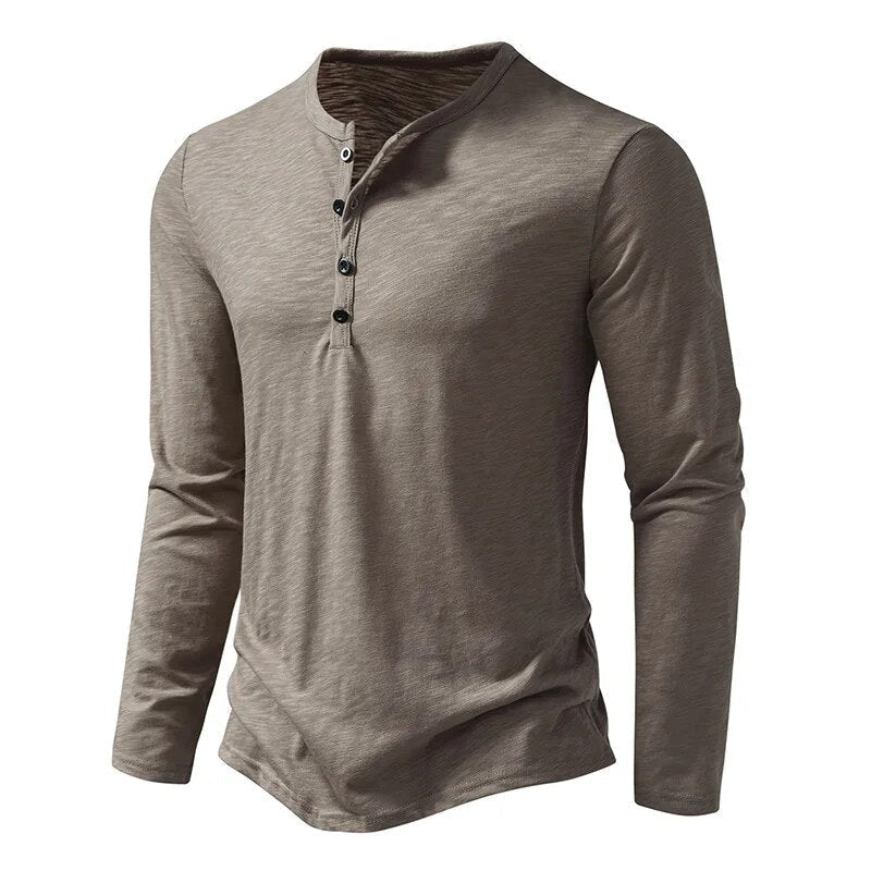 Męska Koszulka Henley Slim Fit z Długim Rękawem
