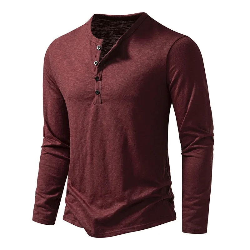 Męska Koszulka Henley Slim Fit z Długim Rękawem