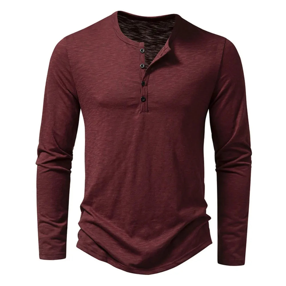 Męska Koszulka Henley Slim Fit z Długim Rękawem