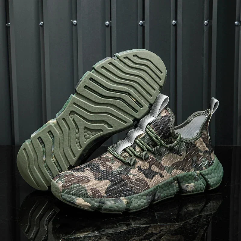 Męskie Sneakersy z Oddychającą Siateczką, Wzorem Moro i Grubą Podeszwą