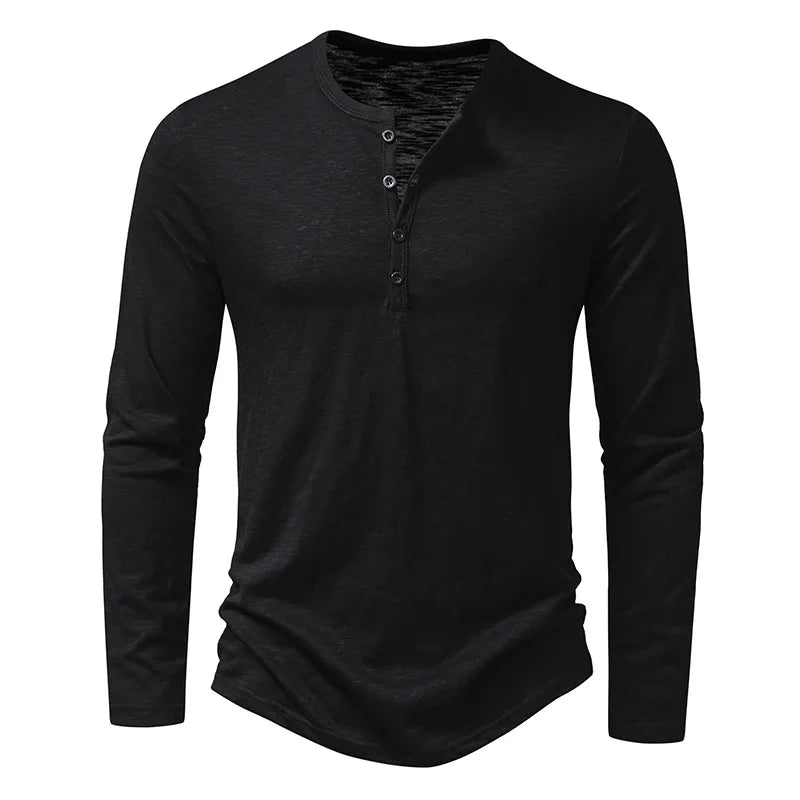Męska Koszulka Henley Slim Fit z Długim Rękawem