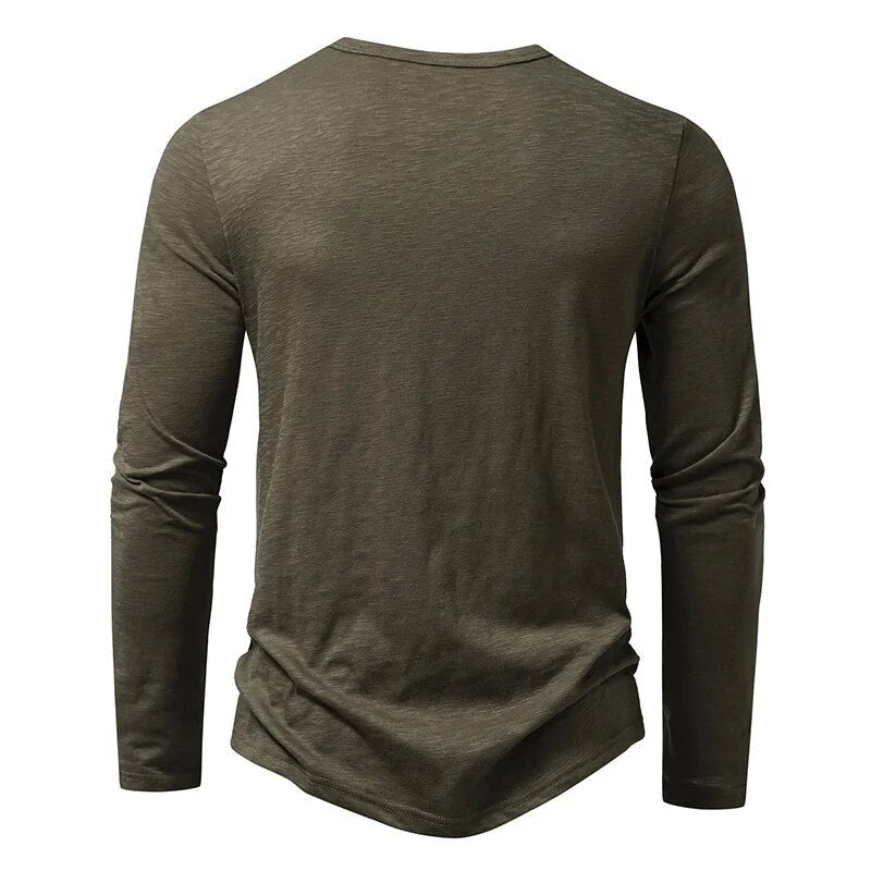 Męska Koszulka Henley Slim Fit z Długim Rękawem