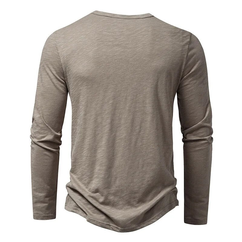 Męska Koszulka Henley Slim Fit z Długim Rękawem