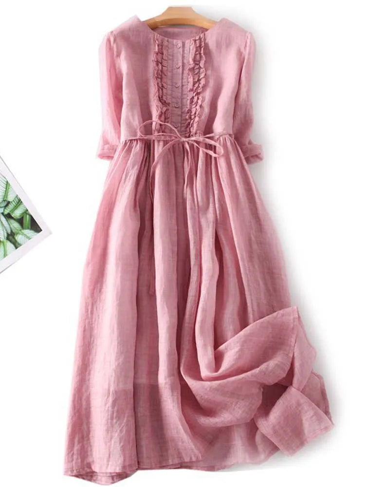 Sukienka Damska Letnia Midi z Boho Detalami i Przewiewnym Krojem
