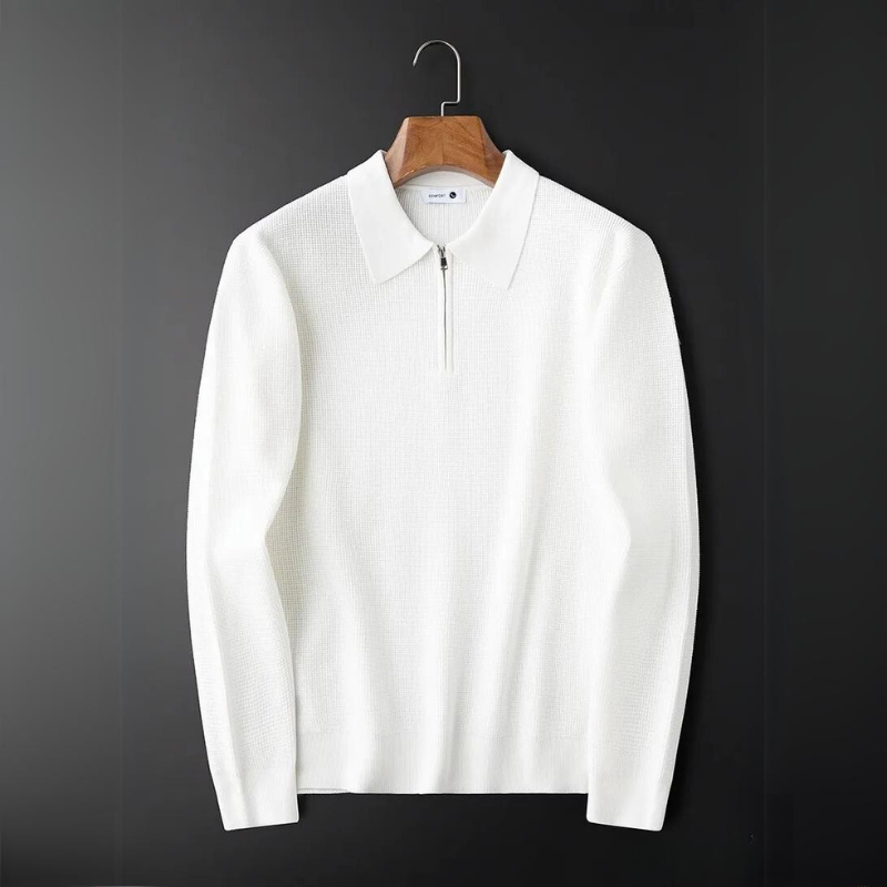 Męska Koszula Waffle Knit z Półguzikowym Zamkiem i Klasycznym Kołnierzem