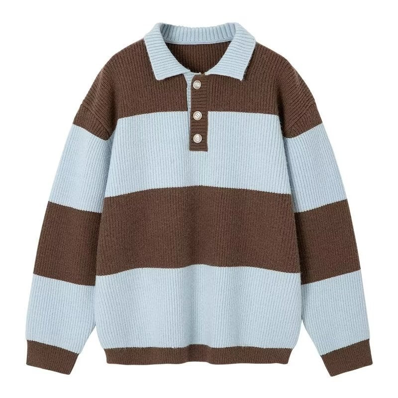 Męski sweter w paski z okrągłym dekoltem i długim rękawem