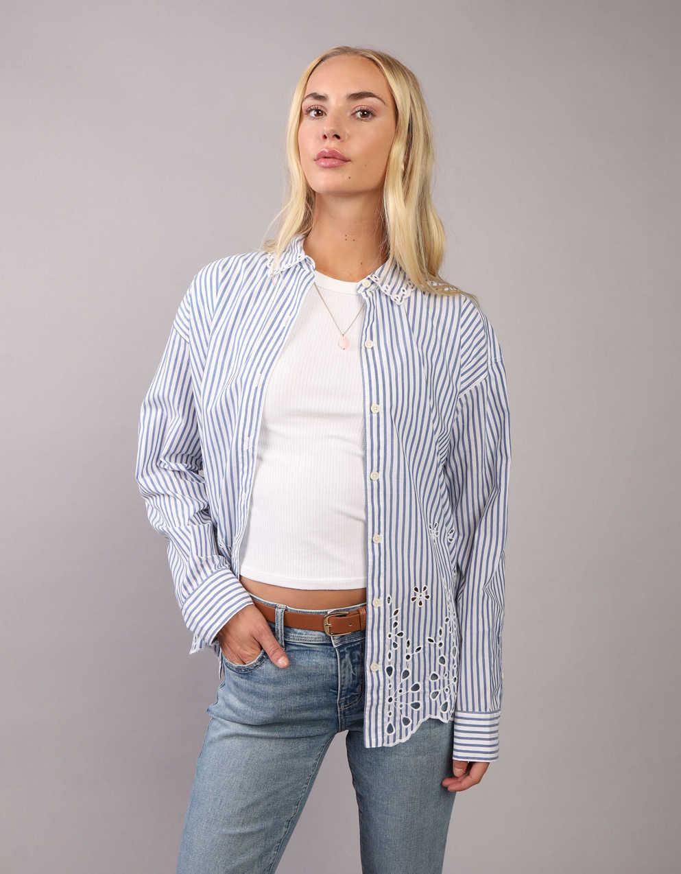 Damska Koszula na Guziki z Haftem i Kołnierzem