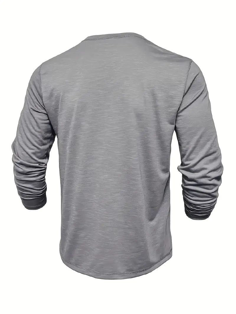 Męski T-shirt Henley z Długim Rękawem i Zapięciem na Guziki